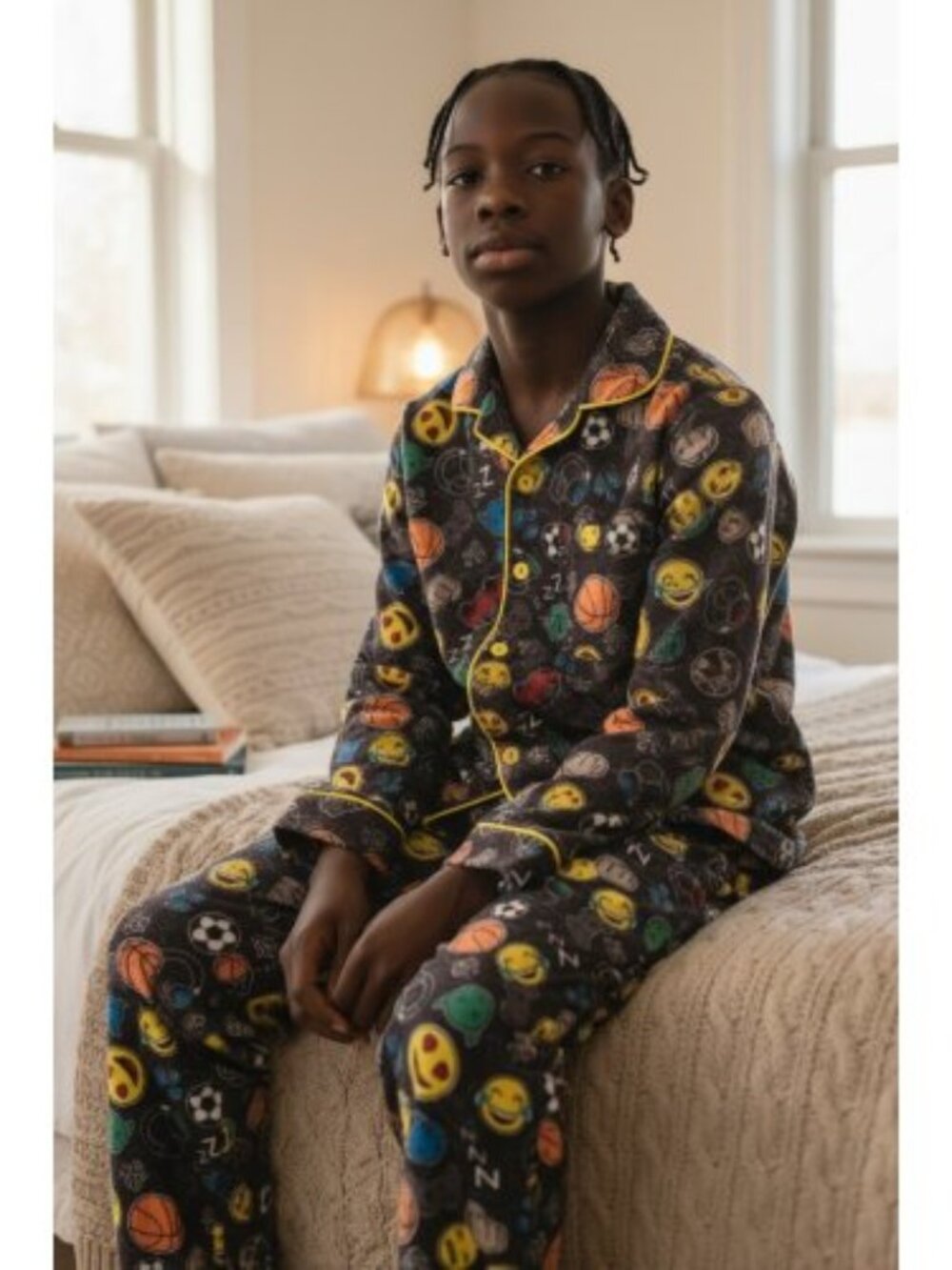 JOE BOXER Black Smiley Sports Video Game Flannel Pajamas Boys Size 8